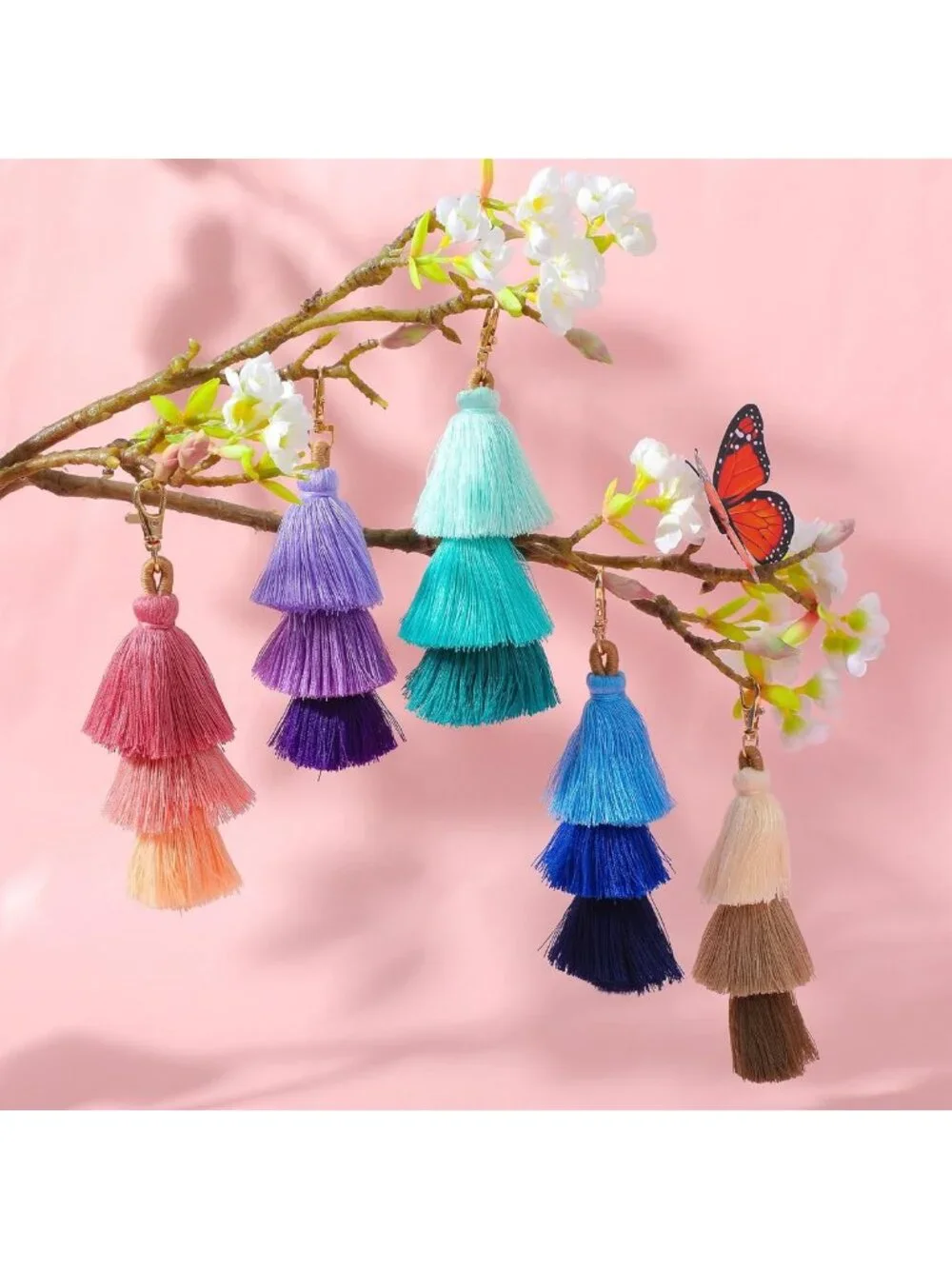 Colorful Pom Pom Tassel Keychain Set - Cute Bohemian Bag Charms for Women (20
